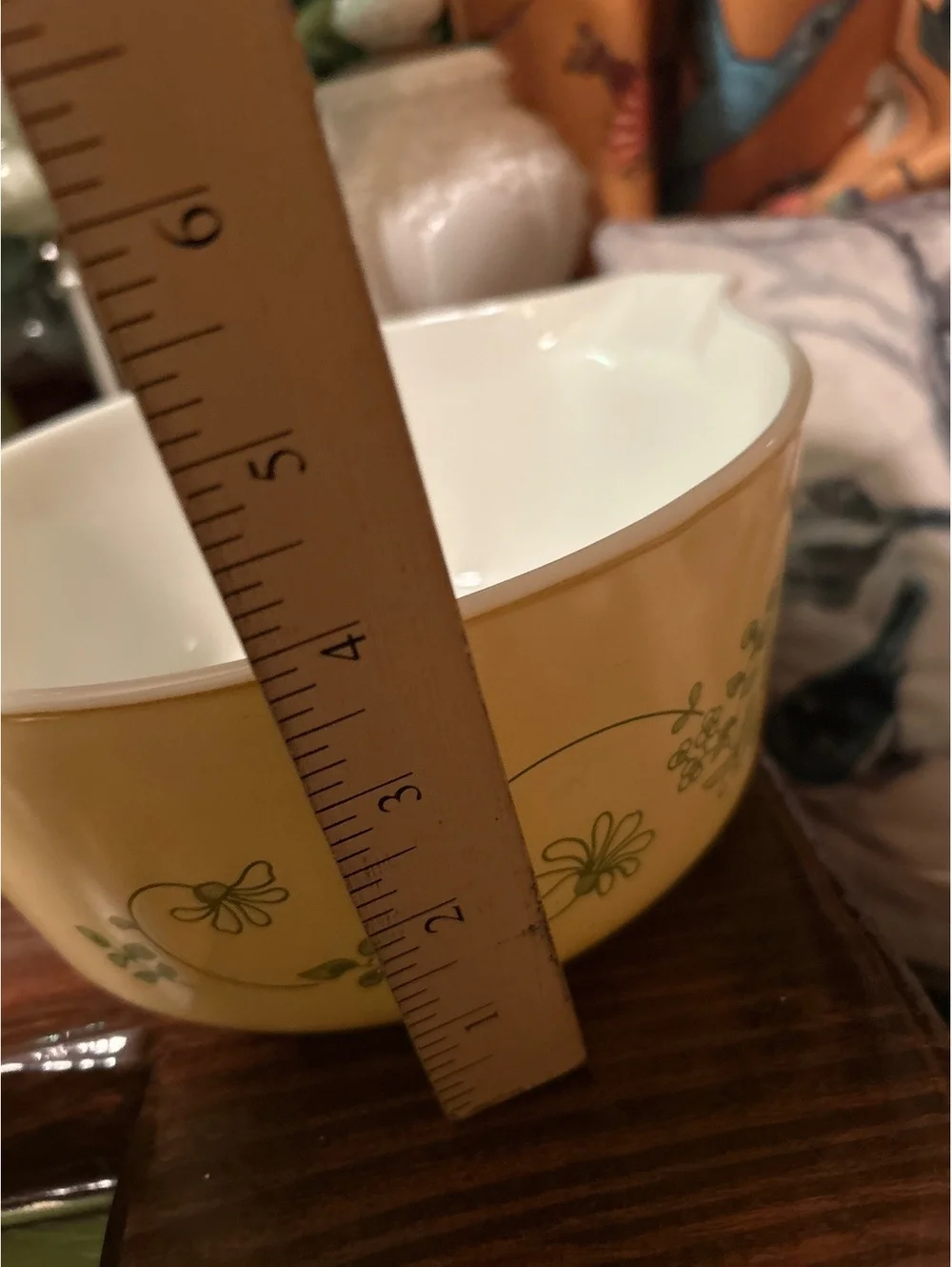 Vintage Pyrex Yellow Floral Mixing Bowl with Green Flowers